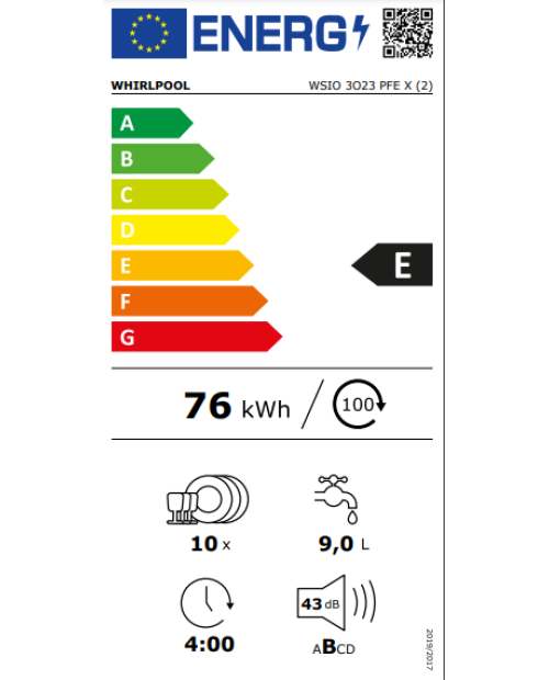 MÁQUINA DE LAVAR LOUÇA WHIRLPOOL - WSIO 3O23 PFE X MÁQUINA DE LAVAR LOUÇA WHIRLPOOL - WSIO 3O23 PFE X