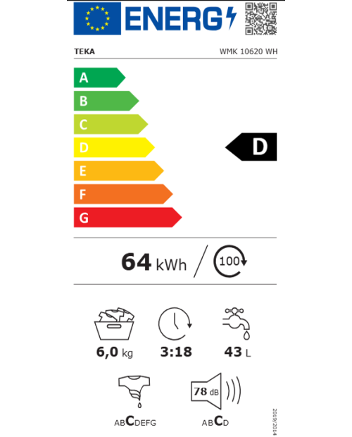 MÁQUINA DE LAVAR ROUPA TEKA - WMK 10620 WH MÁQUINA DE LAVAR ROUPA TEKA - WMK 10620 WH
